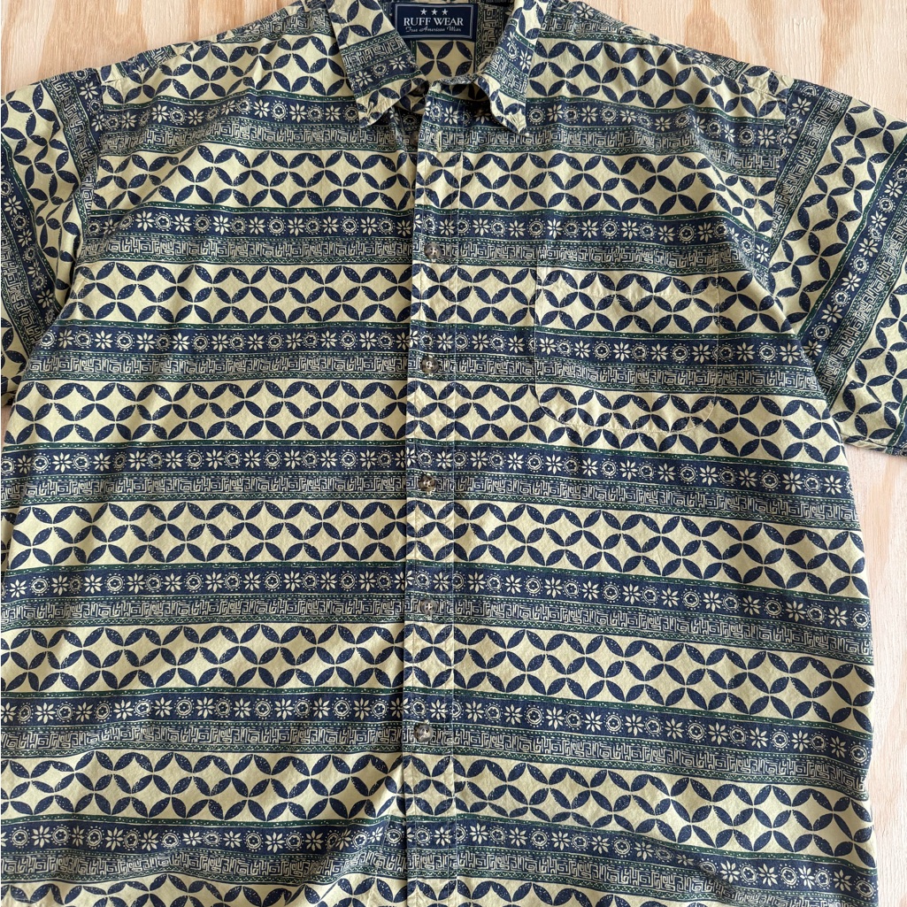 Ruff Wear Vintage Button Up Shirt Xl Geometric Pattern Cotton Usa Style — image 2 of 8